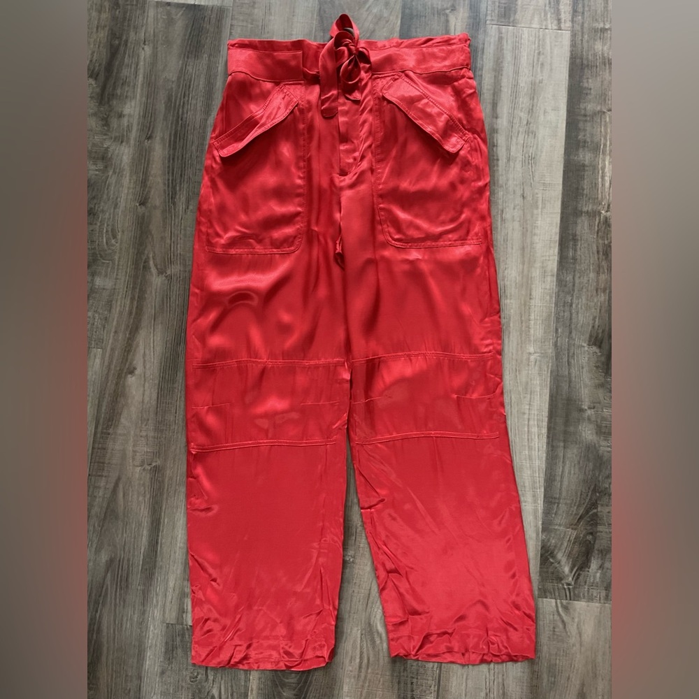 J.Crew vibrant red satin/silk utility cargo pants